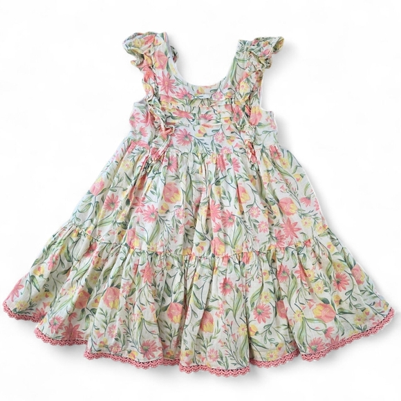 Joie Baby Girls 3T Floral Ruffle Dress with Lining & Crochet Hem - Picture 1 of 10